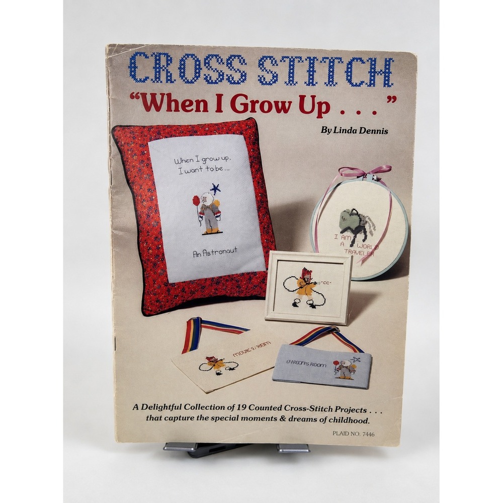 Vintage 1981 When I Grow Up Cross Stitch Book Linda Dennis Plaid 7446